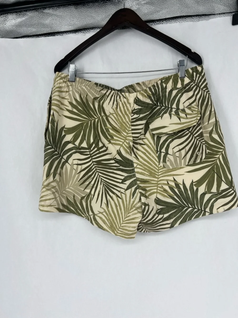 Abercrombie & Fitch Beige and Olive Green Palm Print Swim Trunks